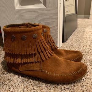 Double Fringe Side Zip Boot-  Brown
